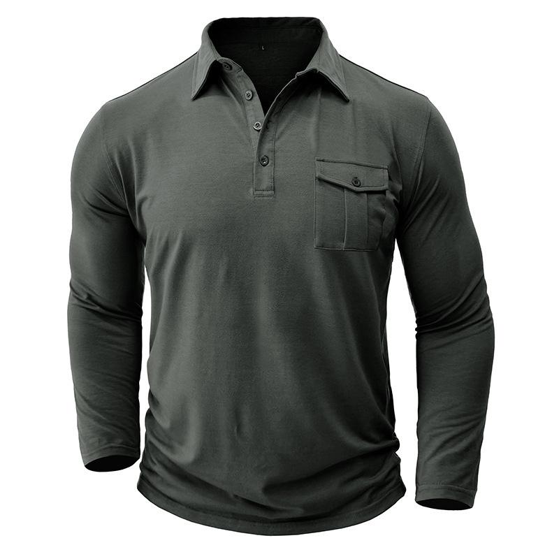 Men's Classic Casual Solid Color Long-sleeved Polo Shirt 93437706K