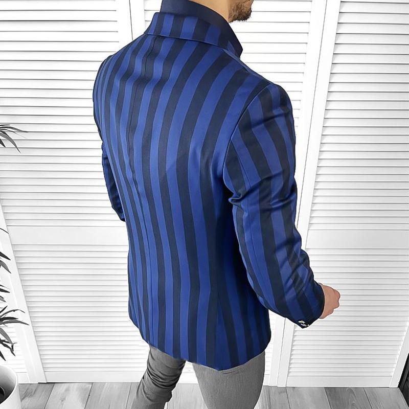 Men's Casual Striped Printed Peak Collar Blazer 18395222Y