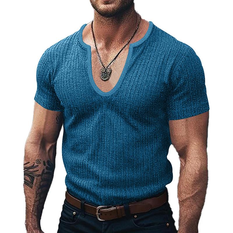 Men's Solid Slim V Neck Short Sleeve Knit T-shirt 62845940Z