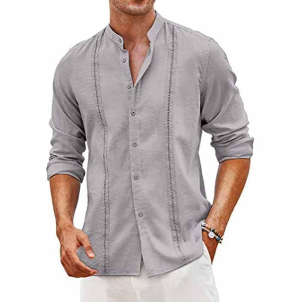 Men's Linen Casual Button Stand Collar Long Sleeve Shirt 28668623X