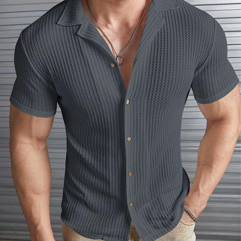 Men's Retro Dark Grey Breathable Short Sleeve Shirt 21414141U