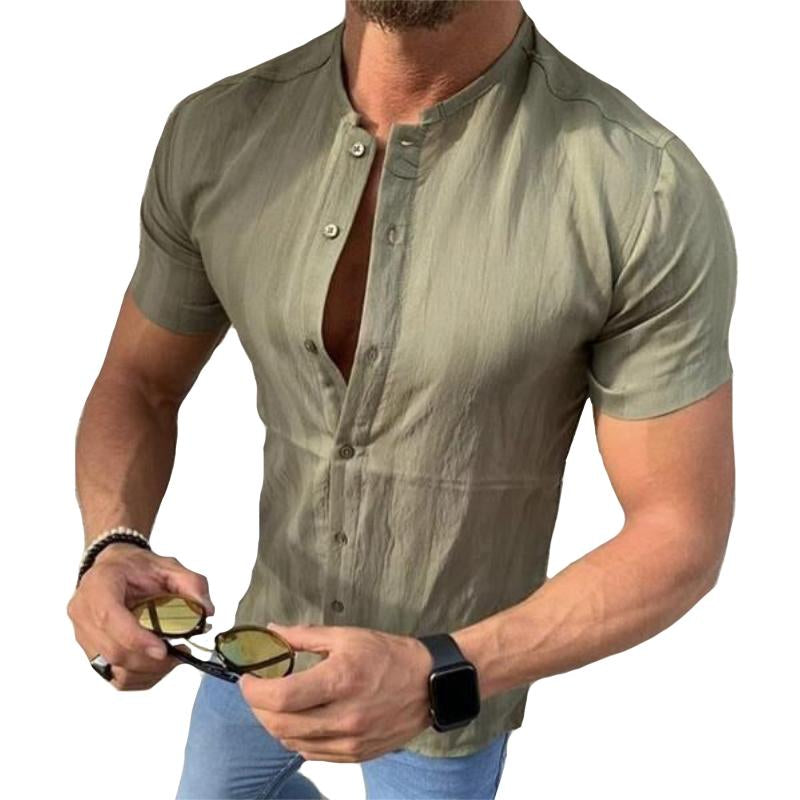 Men's Vintage Cotton and Linen Lapel Short-sleeved Shirt 30375054TO