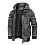 Men's Vintage Detachable Hooded Multi-pocket Washed Leather Jacket 44752289M