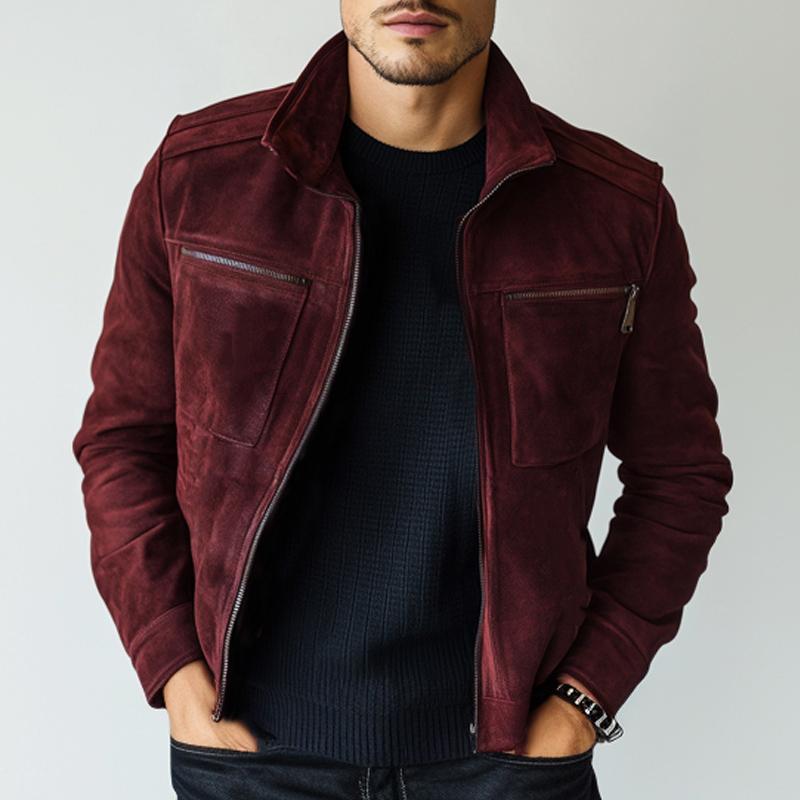 Men's Vintage Burgundy Suede Zip-Up Jacket 17635677U