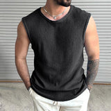Men's Casual Round Neck Slim Fit Knitted Hollow Tank Top 05880250M