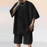 Men's Loose Checkerboard Round Neck Short-sleeve T-shirt Shorts Casual Set 11802808Z