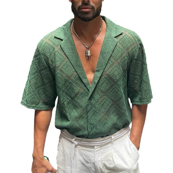 Men's Casual Hollow Breathable Lapel Short Sleeve Shirt 46883020M
