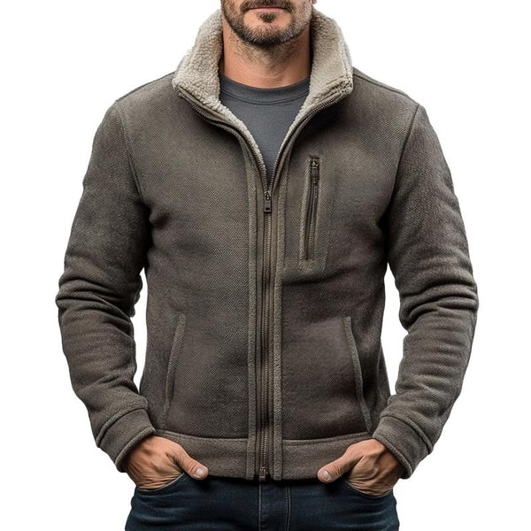 Men's Rest Stand Collar Polar Fleece Patchwork Zipper Jacket 77057197X