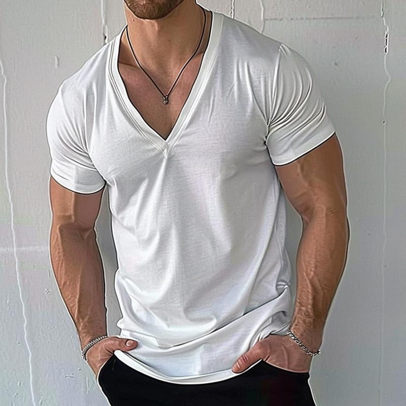 Men's Casual Cotton Blend V-Neck Short Sleeve T-Shirt 49508737M