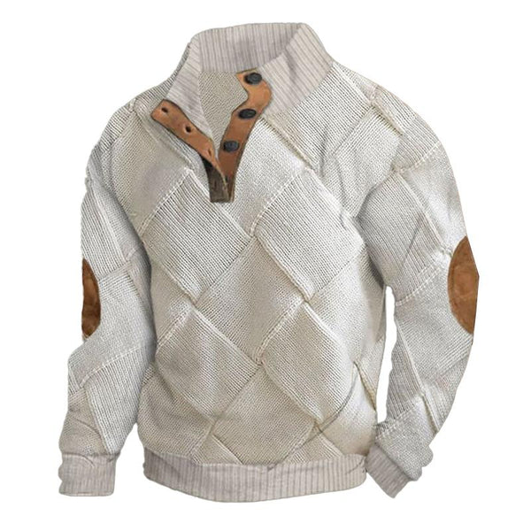 Men's Solid Printed Saint-Henri Collar Long Sleeve Sweatshirt 39041362X