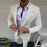 Men's Retro Casual Striped Suit Two-Piece Suit 62726463TO