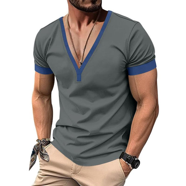 Men's Colorblock V Neck Short Sleeve Casual T-shirt 09058469Z