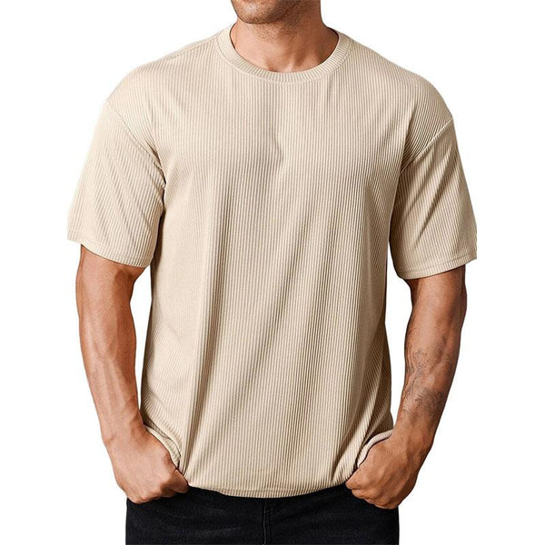 Men's Casual Round Neck Striped Short Sleeve Loose T-Shirt 28832028M
