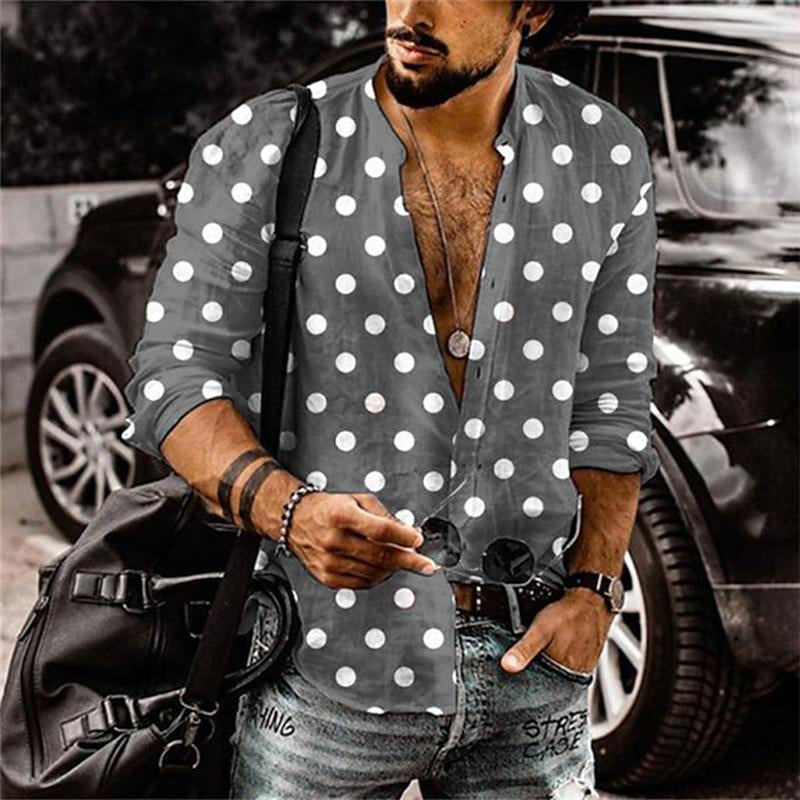 Men's Casual Polka Dot Print Loose Long Sleeve Shirt 33799511M