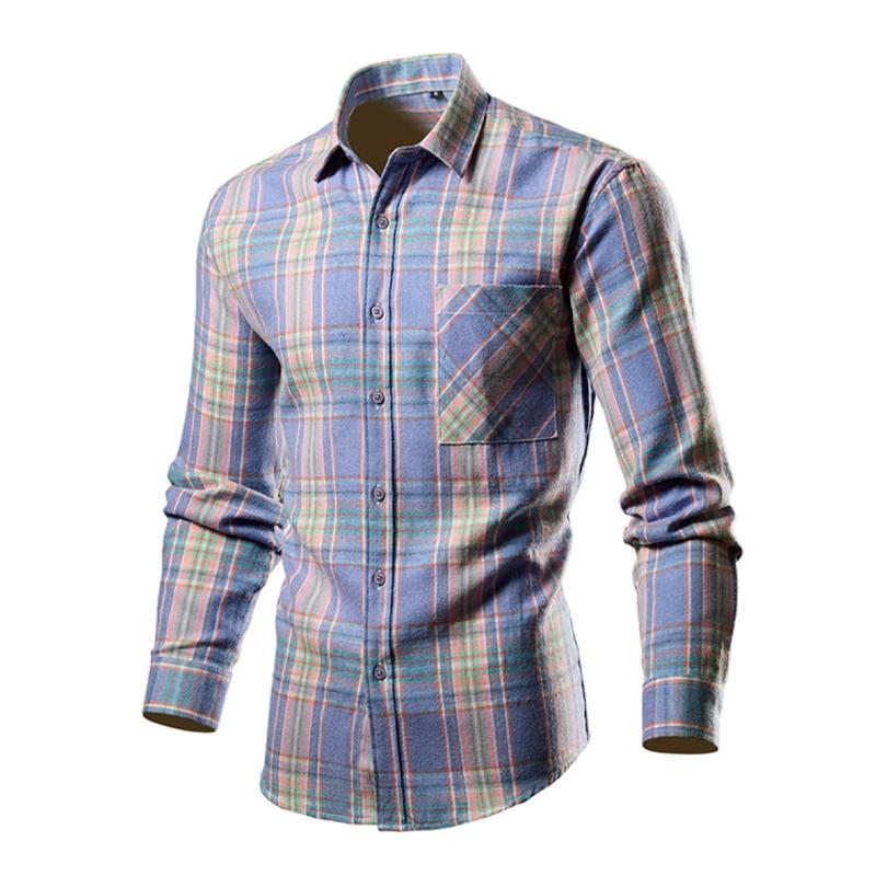 Men's Casual Plaid Long Sleeve Lapel Shirt 52277934X
