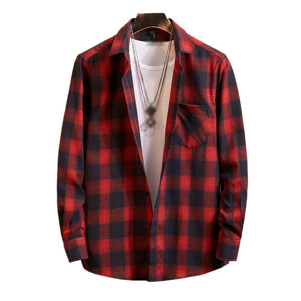 Men's Casual Flannel Plaid Lapel Long Sleeve Shirt 89076612M