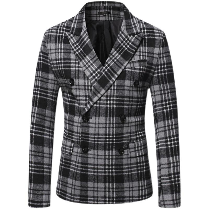 Men's Autumn and Winter Lapel Thickened Plaid Blazer 86064698U