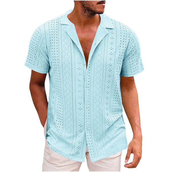 Men's Solid Color Lapel Short Sleeve Shirt 00737845Y