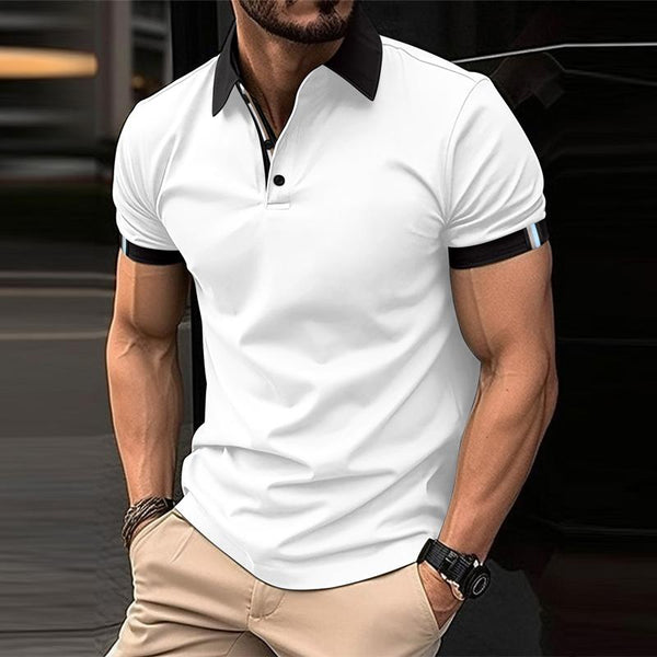 Men's Casual Color Block Lapel Short Sleeve Polo Shirt 37314110Y