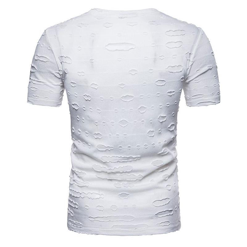 Men's Ripped V-neck Short-sleeved T-shirt 80422971X