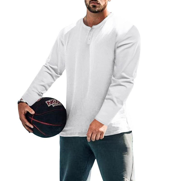 Men's Solid Henley Collar Long Sleeve Sports Casual T-shirt 44858744Z