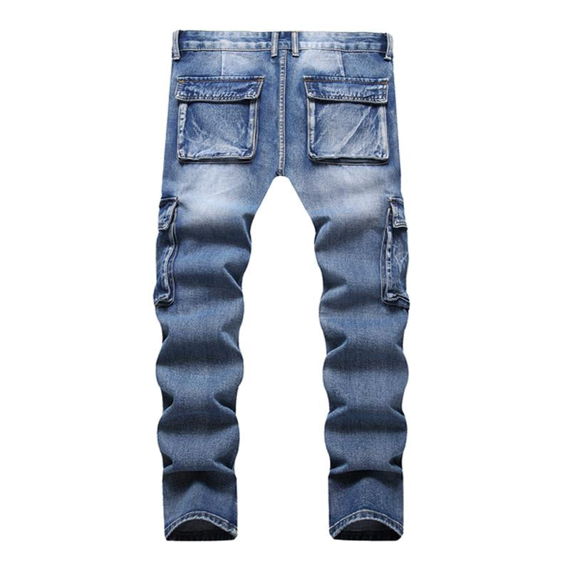 Men's Casual Washed Multi-Pocket Straight-Leg Jeans 68487191Y