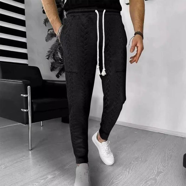 Men's Casual Solid Color Jacquard Drawstring Trousers 57812634X