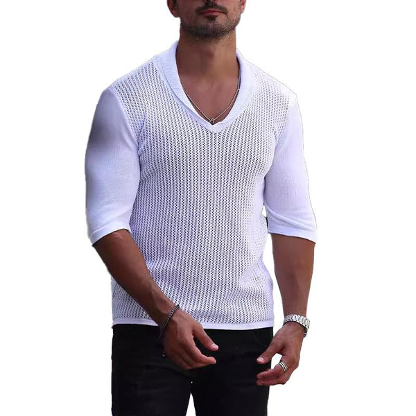 Men's Casual V-Neck Slim-Fit Mid-Sleeve Knitwear 08203290M