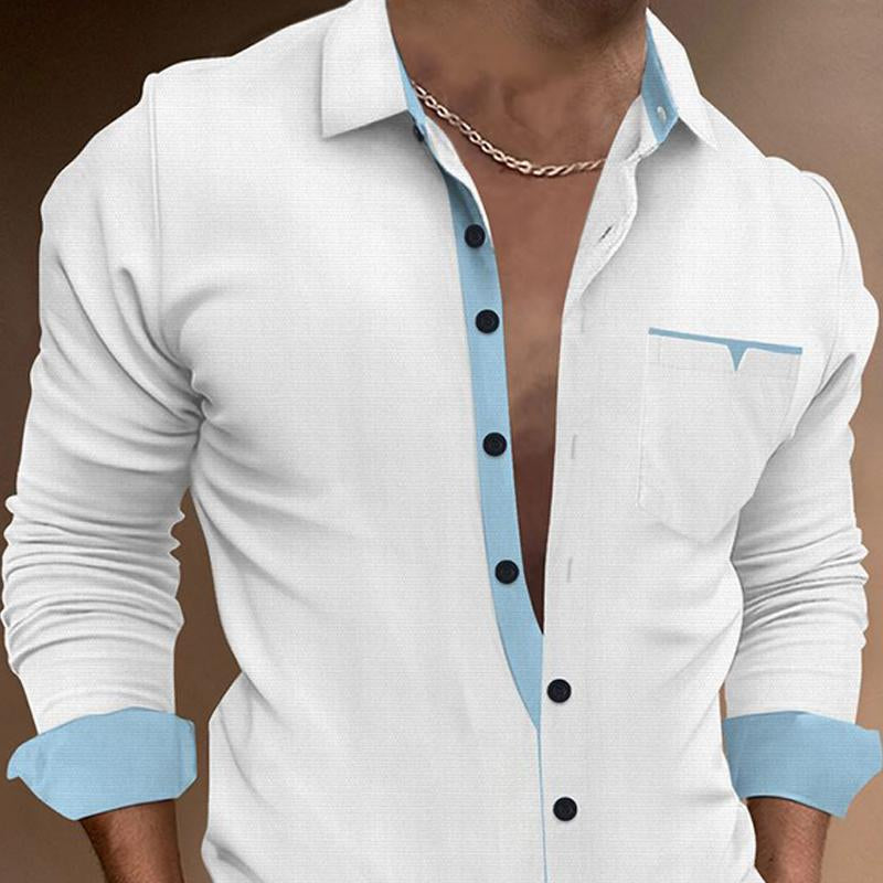 Men's Contrast Lapel Long Sleeve Shirt 01842735X