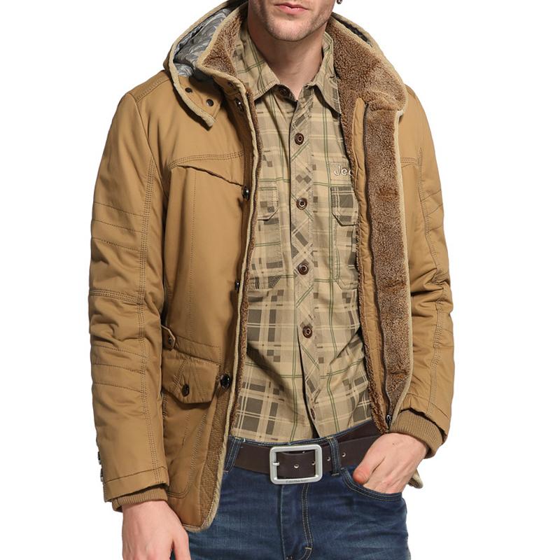 Men's Vintage Outdoor Sheep Plush Patch Warm Hooded Coat 77846510Y