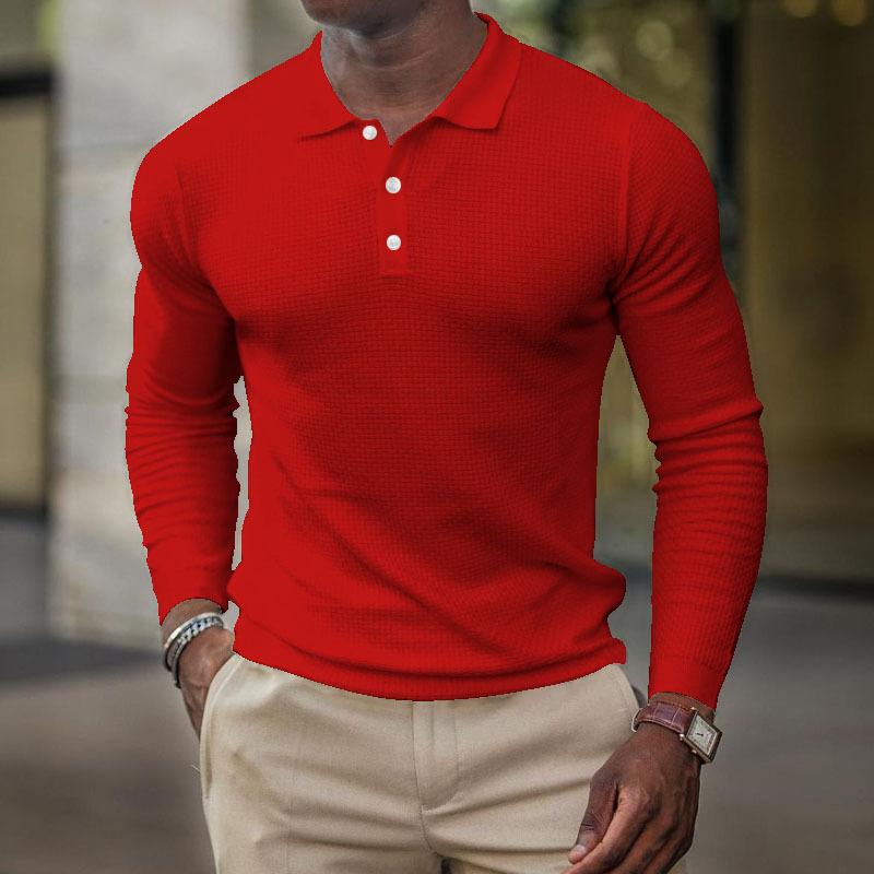 Men's Casual Solid Color Lapel Long Sleeve Polo Shirt 52406495Y