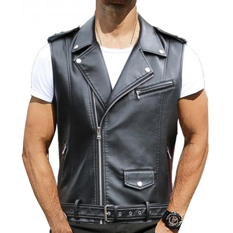 Gilet in pelle da motociclista punk vintage tinta unita da uomo 53075052Y