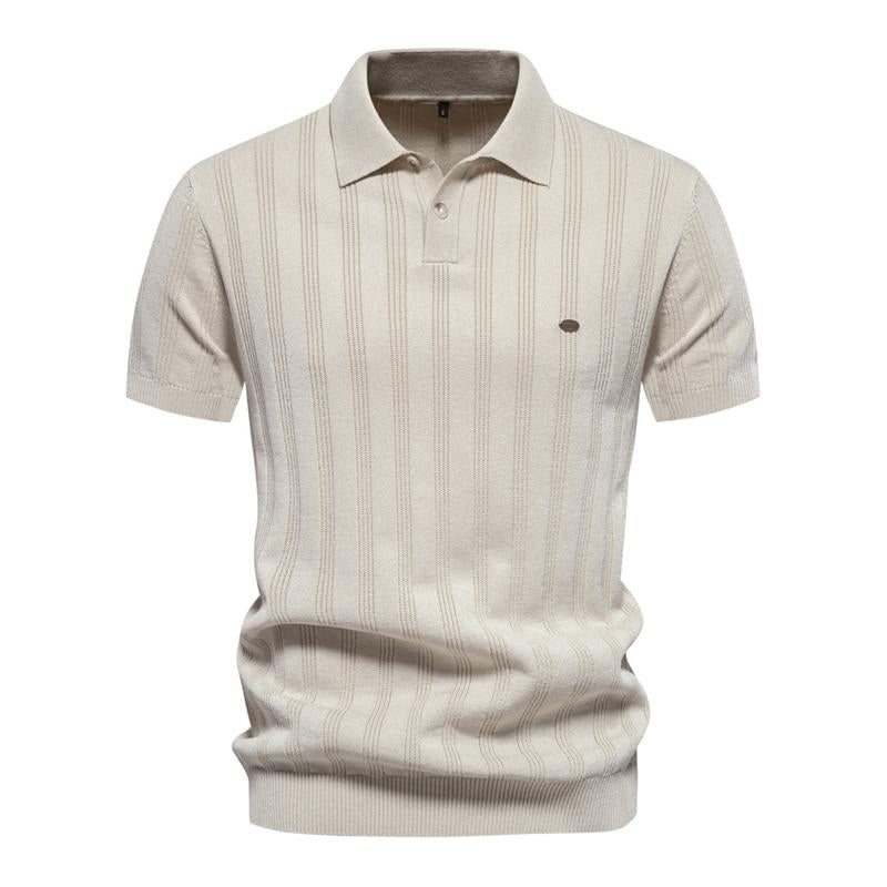 Men's Casual Striped Lapel Short Sleeve Knitted Polo Shirt 44397966M