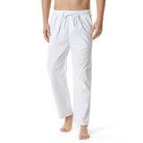 Men's Solid Loose Elastic Waist Cotton And Linen Trousers 33663438Z