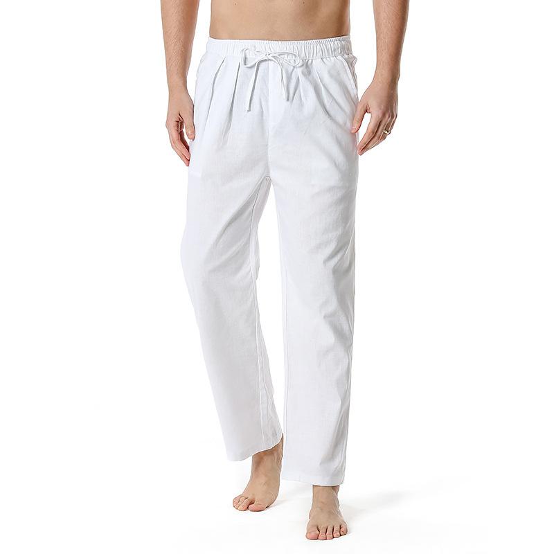 Men's Solid Loose Elastic Waist Cotton And Linen Trousers 33663438Z