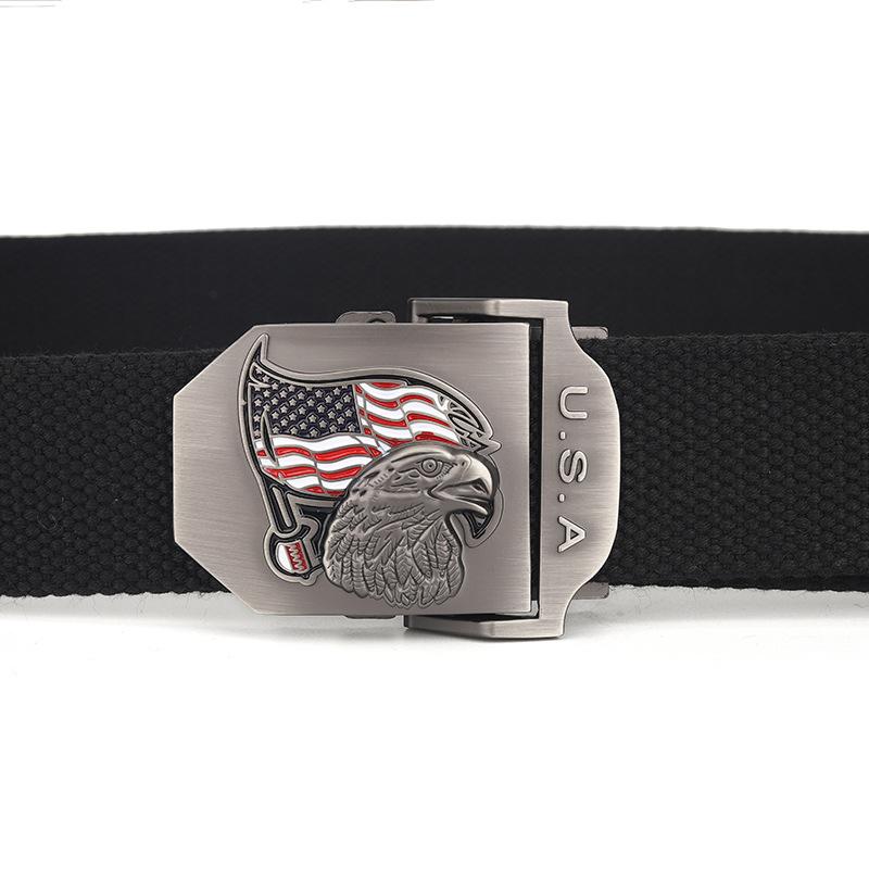 Ceinture à boucle automatique en toile avec drapeau américain pour homme 57484159K