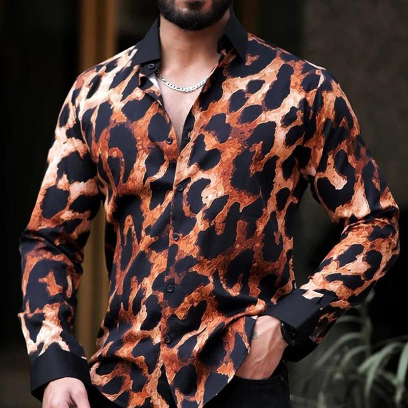 Men's Leopard Print Casual Long Sleeve Shirt 84000965U