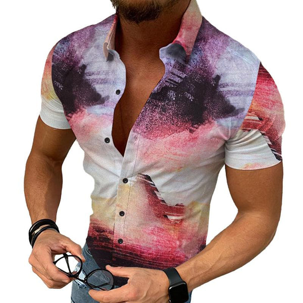 Men's Casual Swirled Print Short Sleeve Hawaiian Shirt 15115807M