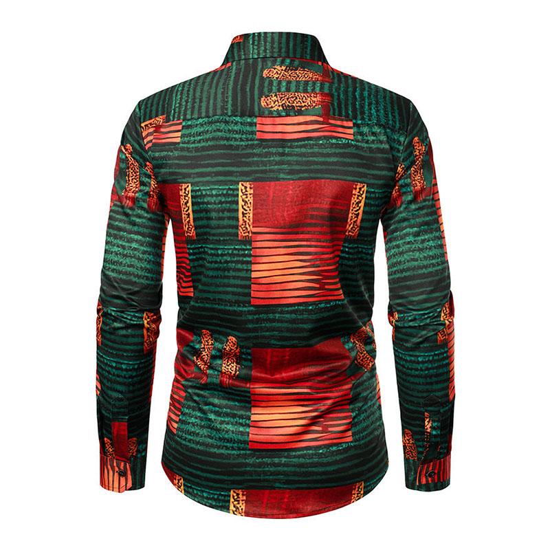 Men's Vintage African Print Lapel Long Sleeve Shirt 82083589M