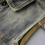 Men's Vintage Washed Motorcycle Lapel Denim Vest 03850905X