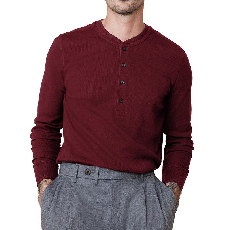 Men's Henley Collar Solid Long Sleeve T-Shirt 32497829U