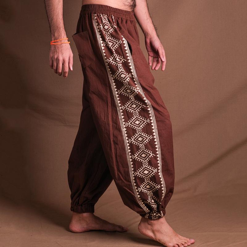 Men's Ethnic Pattern Printed Elastic Waist Cinch Trousers 17456567Z
