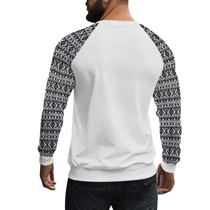 Men's Casual Waffle Print Patchwork Slim Fit Long Sleeve T-shirt 47317270M