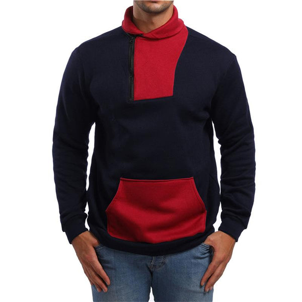 Men's Retro Color Block Kangaroo Pocket Lapel Sweatshirt 39509911Y