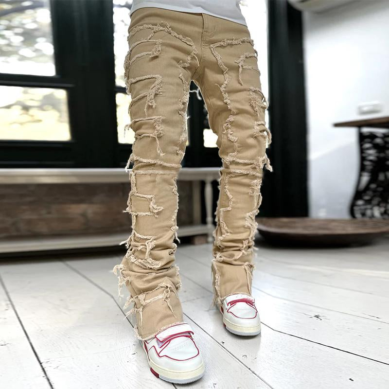 Men's Stylish Tassel Patch Straight Leg Jeans 03326504M