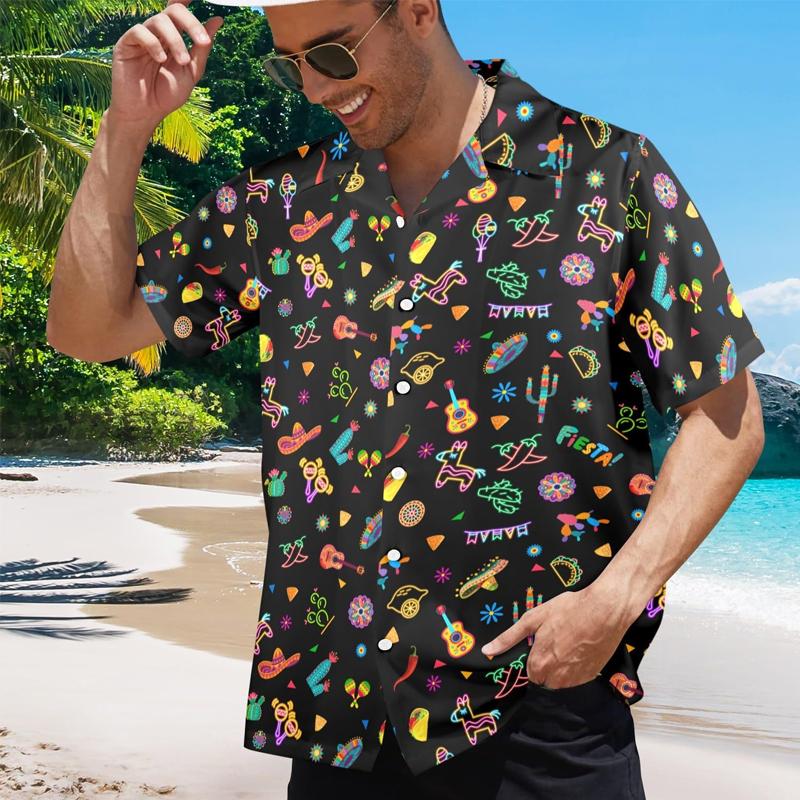 Men's Hawaiian Print Short Sleeve Lapel Shirt 61535127X