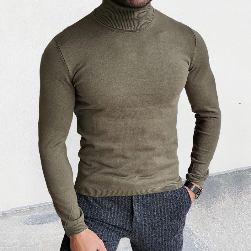 Men's Casual Solid Color Turtleneck Slim Pullover Knitted Sweater 79241187M