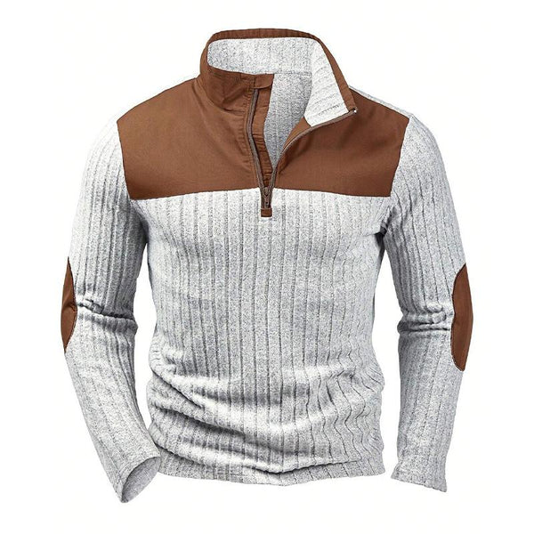 Men's Vintage Stand Collar Knitted Patchwork Sweatshirt 00945916X