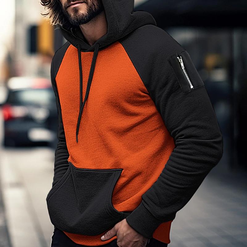 Men's Casual Color Block Pocket Long Sleeve Hooded Sweatshirt 78408987Y