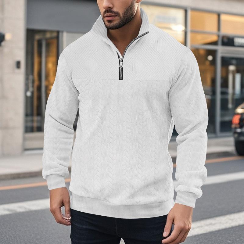 Men's Retro Casual Stand Collar Zipper Loose Jacquard Sweatshirt 57147354X